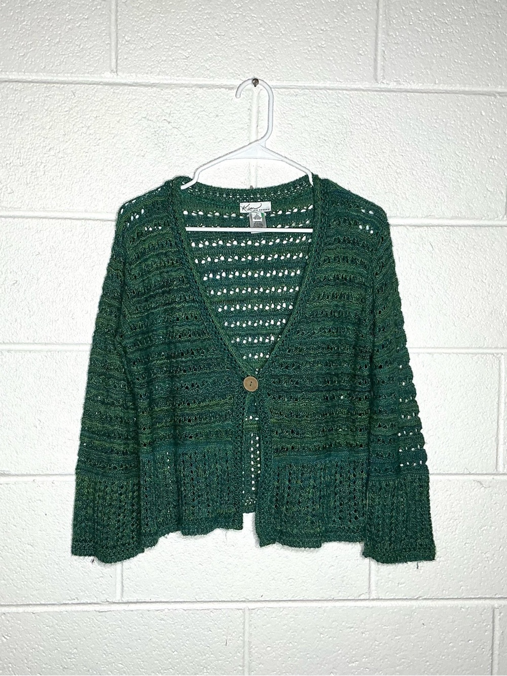 < Kim Rogers Forest Green Open-Knit Cardigan Size Large >